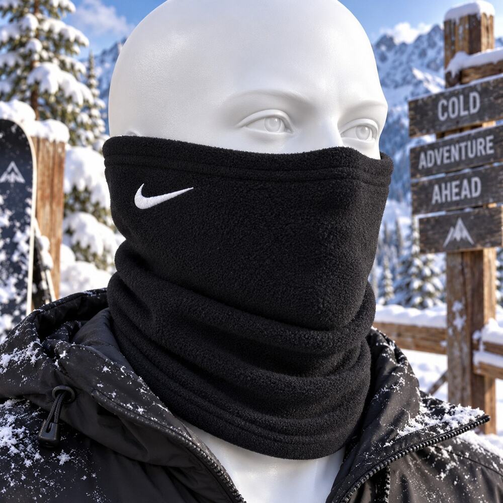 Nike Fleece Neck Warmer Gaiter Black White Swoosh One Size Cold Weather Face Cov